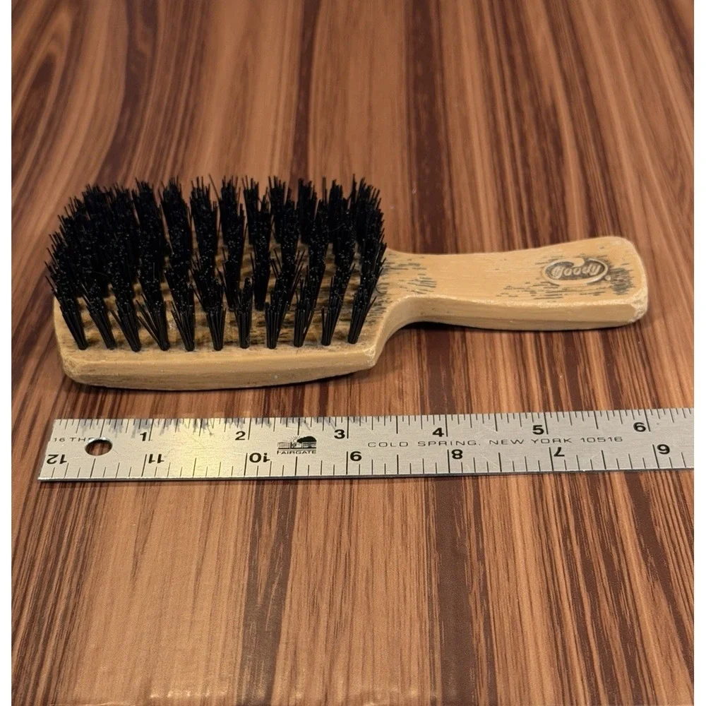 Vintage Goody Wood Hair Brush Short Handle Travel Purse Styling Nylon Bristle